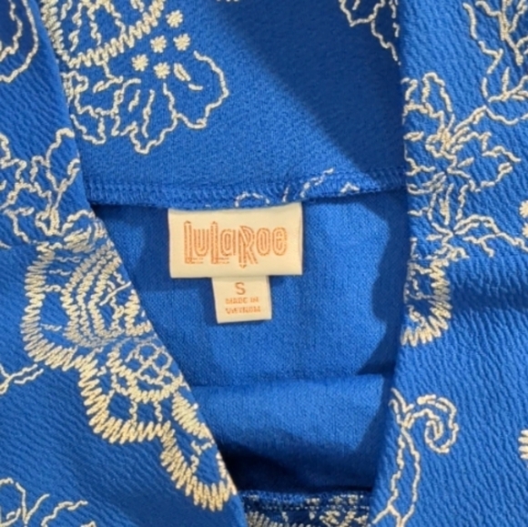 Lularoe Royal Blue Silver Floral A-Line Pencil Cassie Skirt Yoga Size Small - Picture 6 of 11